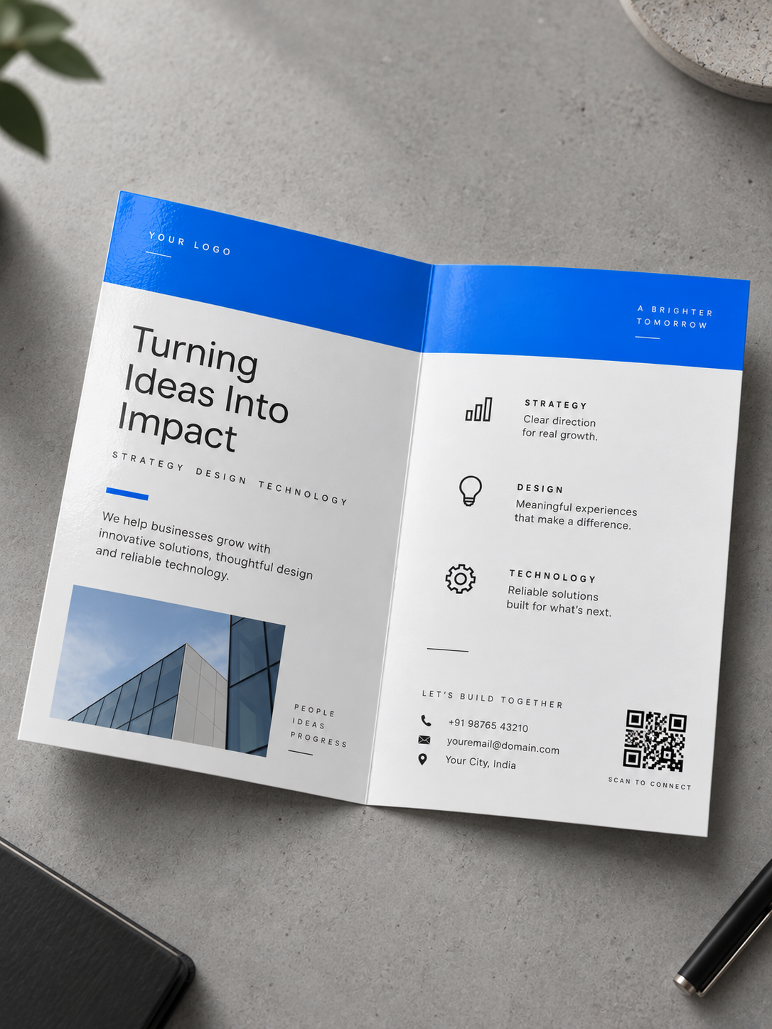 Brochure with QR code — add multimedia content such as videos and online documents to your brochure